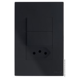 Conjunto Interruptor Duplo Simples + Tomada 20A 4x2 - RECTA Preto Black Satin Fosco